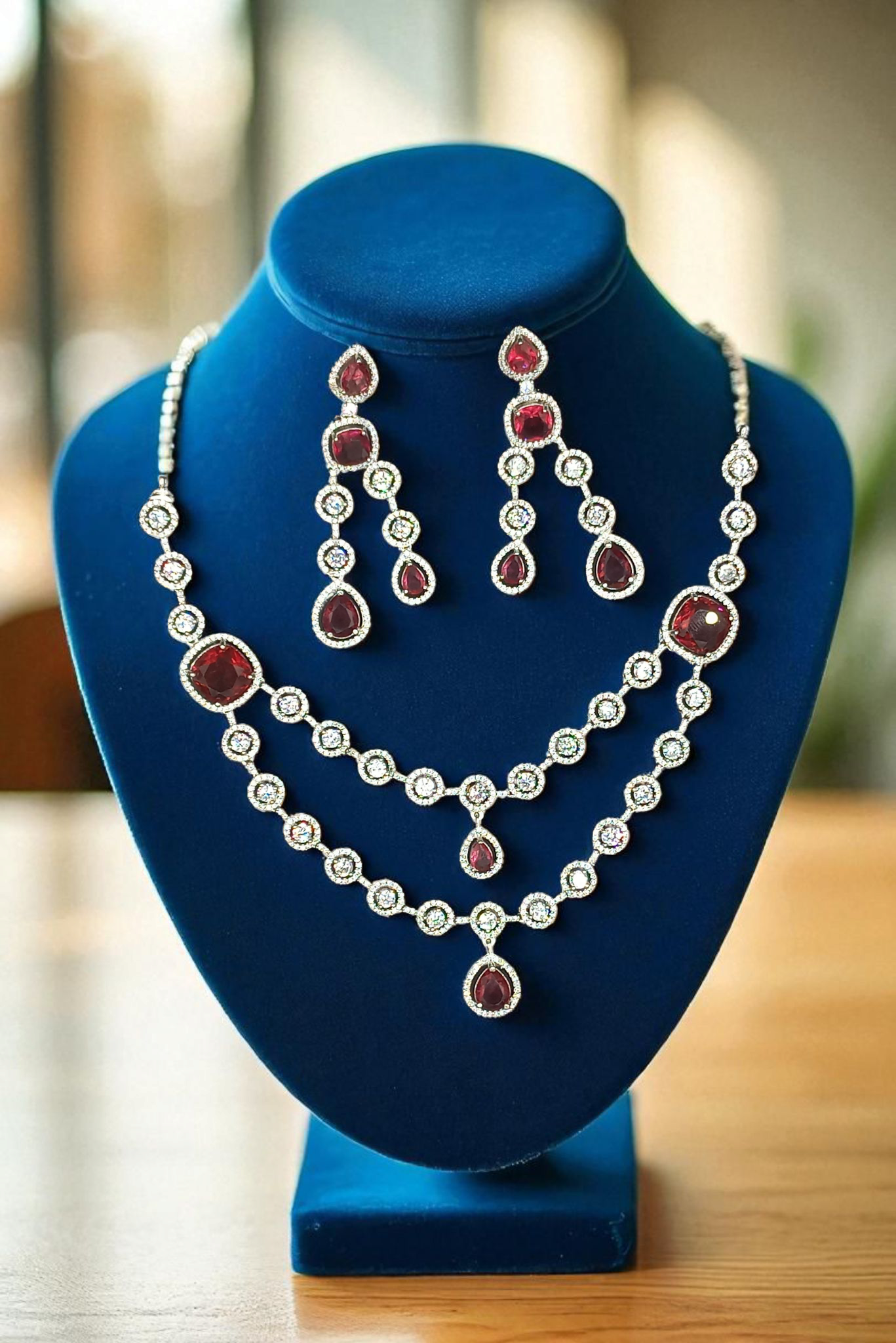 two layer set with shocking pink stones