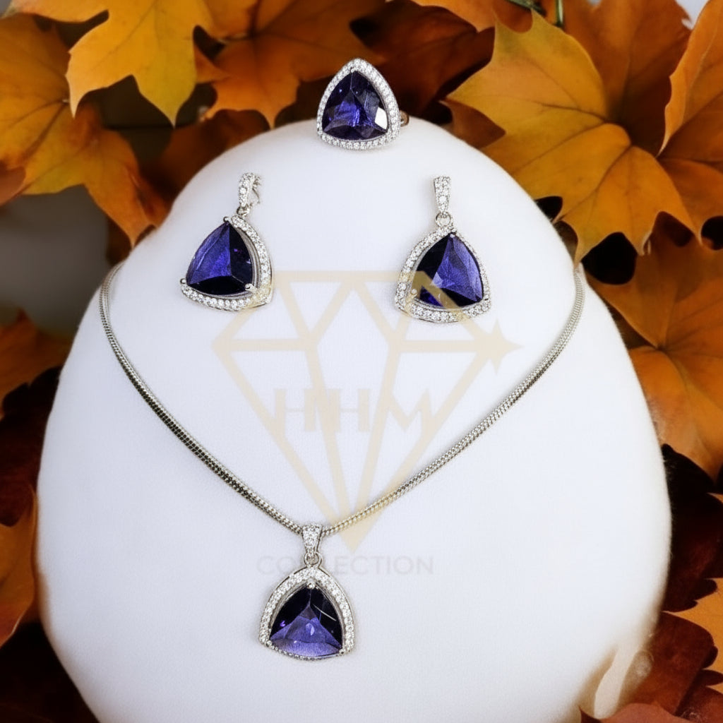 Silver purple locket set