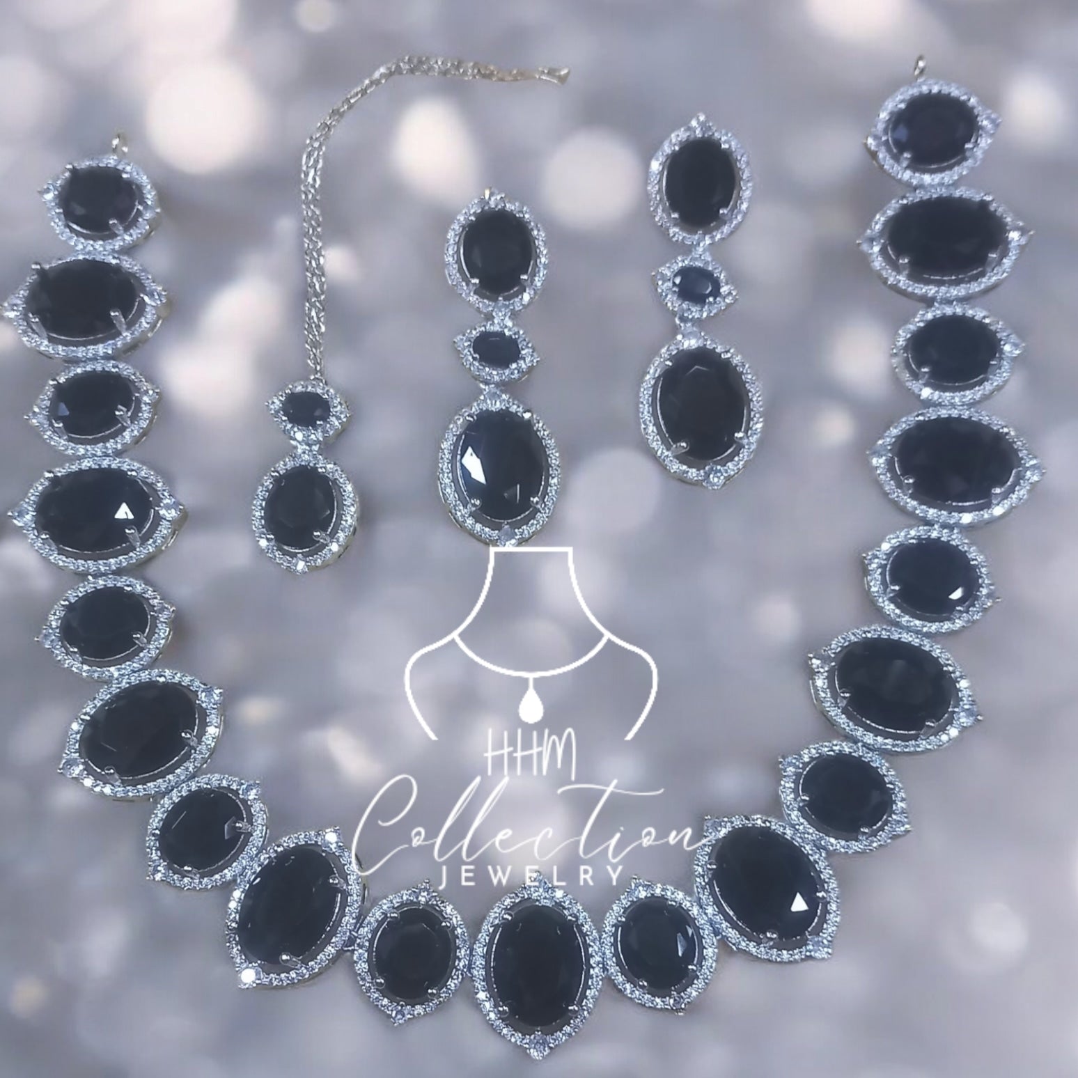 Silver black long necklace