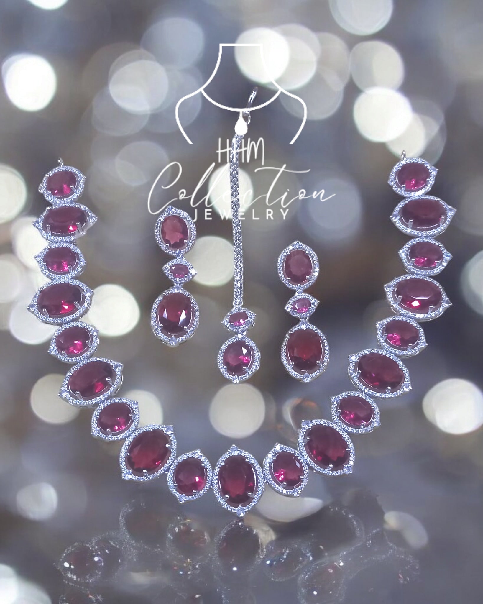 Silver shocking pink long necklace