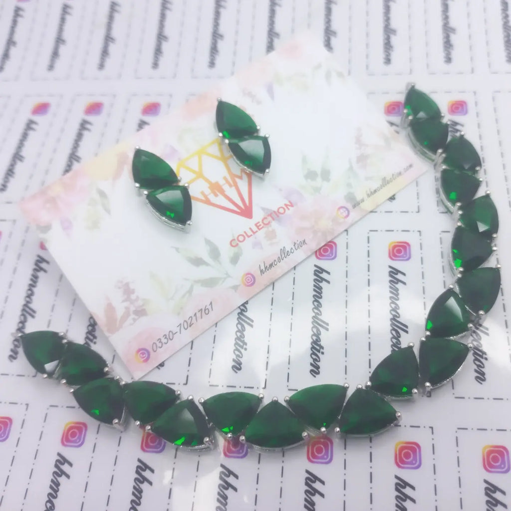 Silver emerald green set