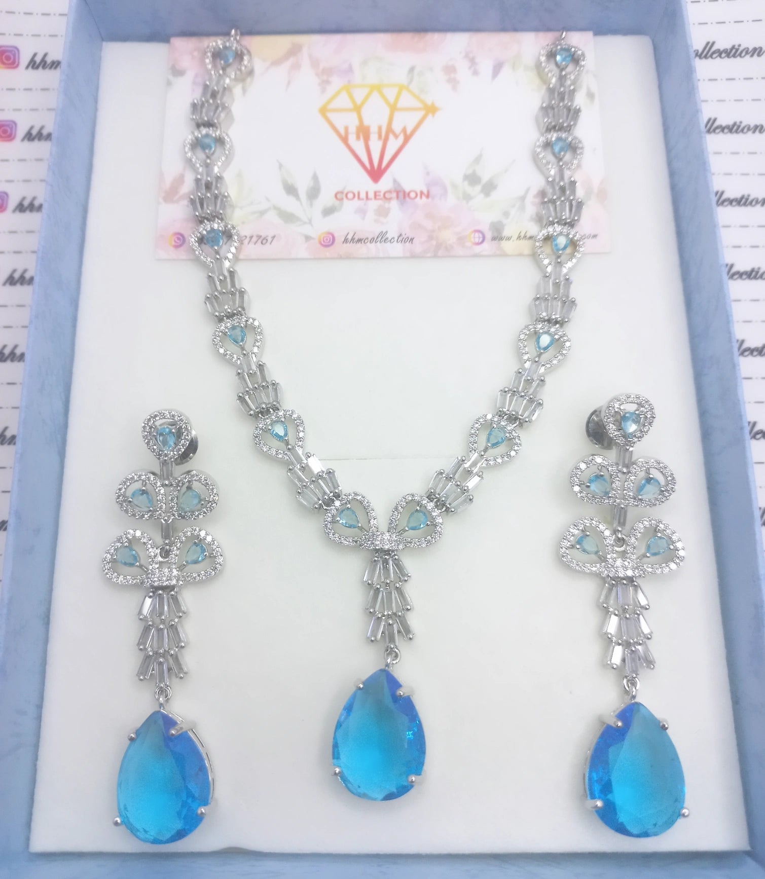 Silver aqua blue set