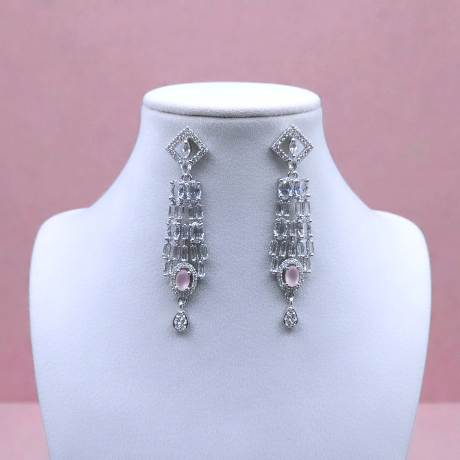 Silver mint pink Earings
