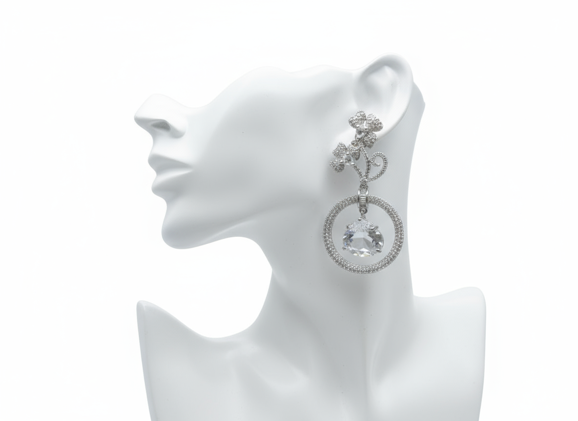 Clear Crystal Earrings on Display Stand